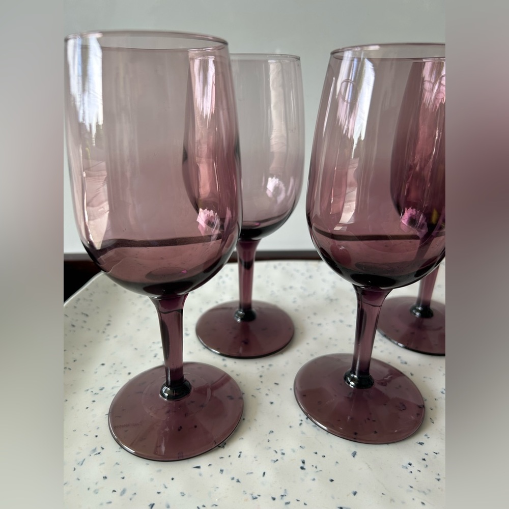 Retro Amethyst Wine Glasses Goblet Small Size 6in Set Of 4 - Picture 6 of 10